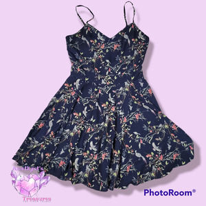 SKIES Are Blue S Womens Dress dark floral full circle pretty a line Navy Blue